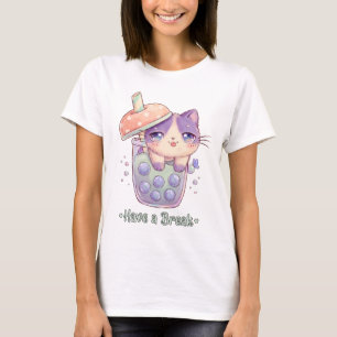Cute Kawaii Cat Boba T-Shirt Have a Break Bubble