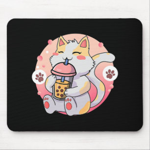 Cute Kawaii Cat Boba Tea Anime Kitten Gift Kids Gi Mouse Pad