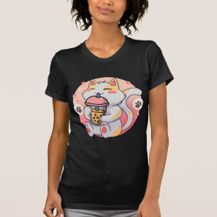 Cute Kawaii Cat Boba Tea Anime Kitten Gift Kids Gi T-Shirt