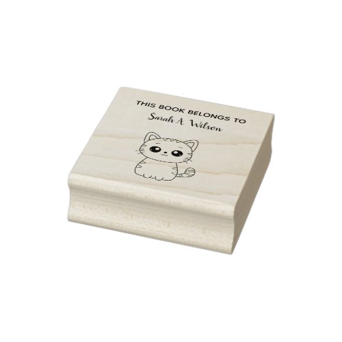 Cute Kawaii Cat Book Belongs Personalize Bookplate Rubber Stamp