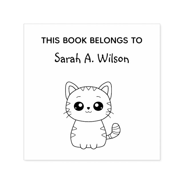 Cute Kawaii Cat Book Belongs Personalize Bookplate Self-inking Stamp (Design)