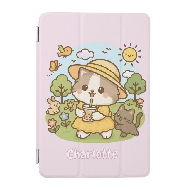 Cute Kawaii Cat Bubble Tea Kids Girls Childrens iPad Mini Cover (Front)