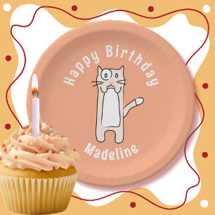 Cute Kawaii Cat Cartoon Personalized Fun Birthday Paper Plates