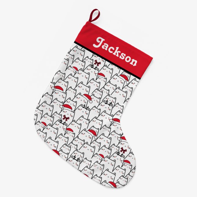 Cute Kawaii Cat Christmas Stocking (Front (Hanging))