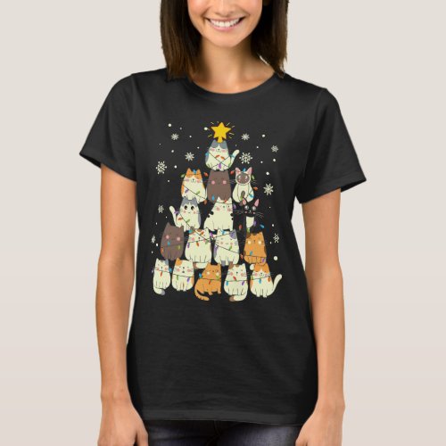 cute kawaii cat christmas tree T_Shirt