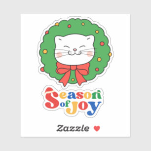 Cute Kawaii Cat Christmas Wreath Season of Joy Sticker