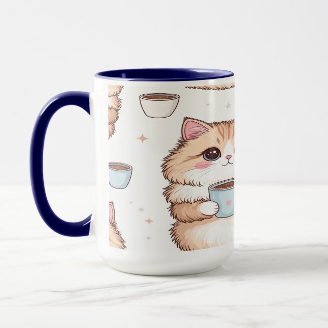 Cute Kawaii Cat Coffee Mug - Cat Lover Gift - Pers (Left)