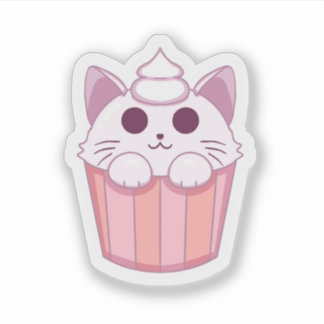Cute Kawaii Cat Cupcake Pink Sticker