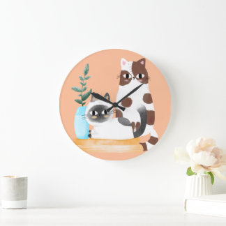 Cute Kawaii Cat Duo Illustration | Cozy Cats with Large Clock