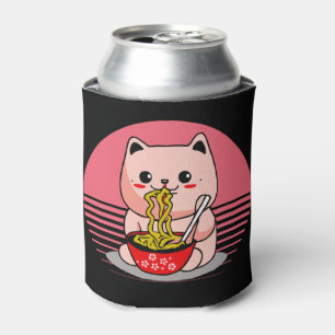 Cute Kawaii cat eating ramen Can Cooler