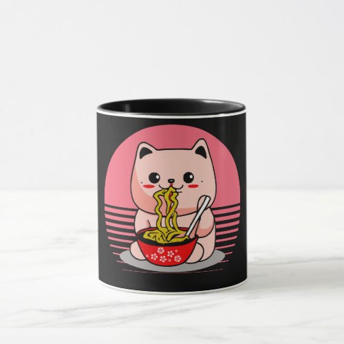 Cute Kawaii cat eating ramen Mug