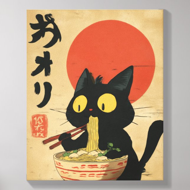Cute Kawaii Cat Eating Ramen Noodles Japanese Canvas Photo Tile (Front Set)