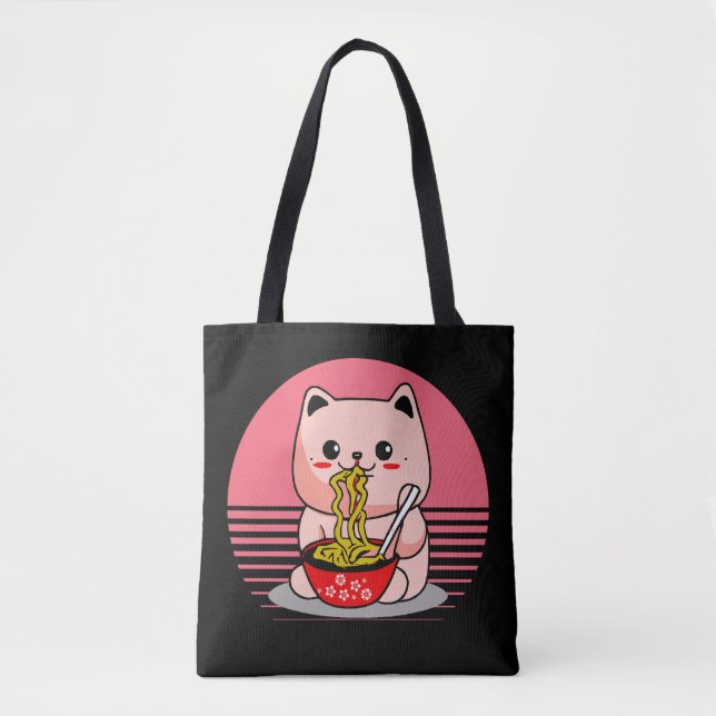 Cute Kawaii cat eating ramen Tote Bag (Front)