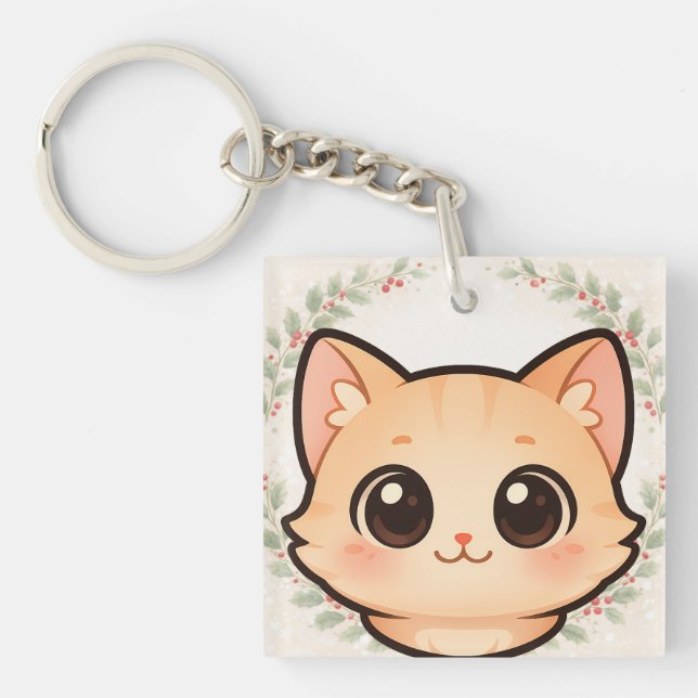Cute Kawaii Cat Face Keychain (Front)