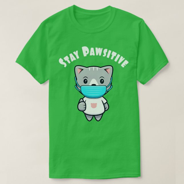 Cute Kawaii Cat Face Mask Pawsitive Kitty T-Shirt (Design Front)