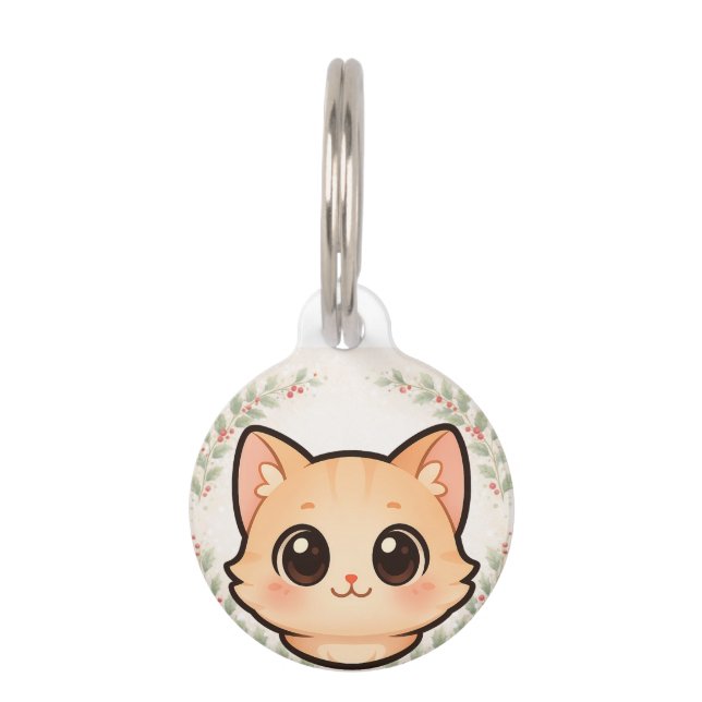 Cute Kawaii Cat Face Pet ID Tag (Front)