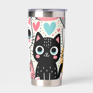 Cute Kawaii Cat Faces and Hearts Whimsical Insulated Tumbler