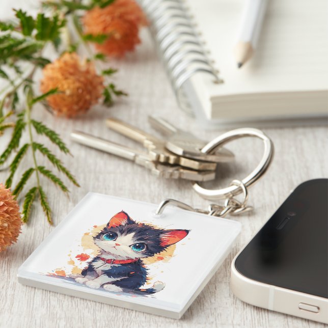 Cute Kawaii Cat for Cat Lovers  Keychain (Front Right)