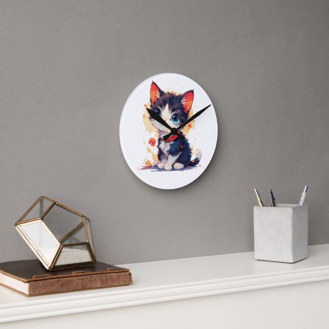 Cute Kawaii Cat for Cat Lovers,Wall Clock (Office)