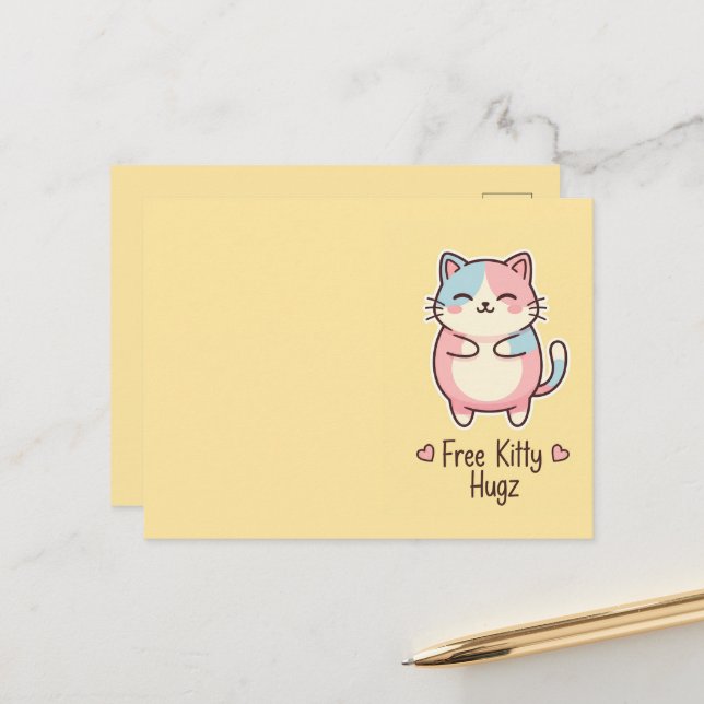 Cute Kawaii Cat Free Pup Hugz Pastel  Postcard (Front/Back In Situ)