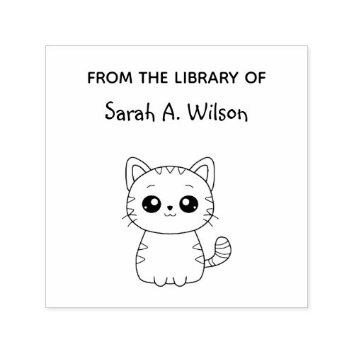 Cute Kawaii Cat From the Library Personalize Name Self_inking Stamp