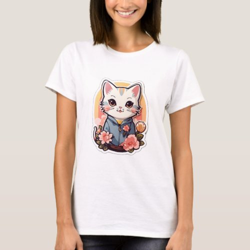 Cute Kawaii Cat Graphic T_Shirt