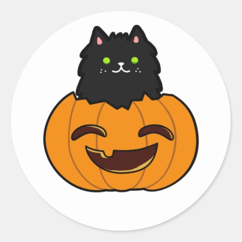 Cute Kawaii Cat In Pumpkin Classic Round Sticker