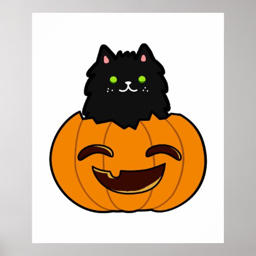 Cute Kawaii Cat In Pumpkin Poster