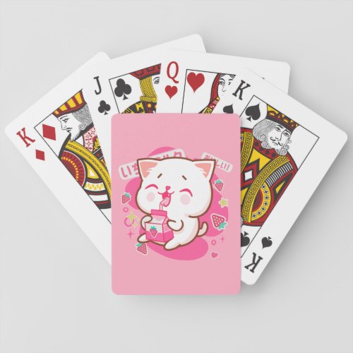 Cute Kawaii Cat Japanese Strawberry Milk Poker Cards
