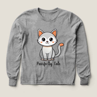 Cute Kawaii Cat Kids Long Sleeve T-Shirt - Purrfec Tri-Blend Shirts