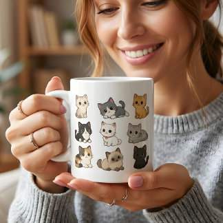 Cute Kawaii Cat Kittens White Coffee Mug