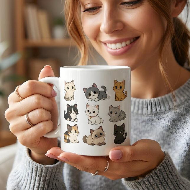 Cute Kawaii Cat Kittens White Coffee Mug (Creator Uploaded)