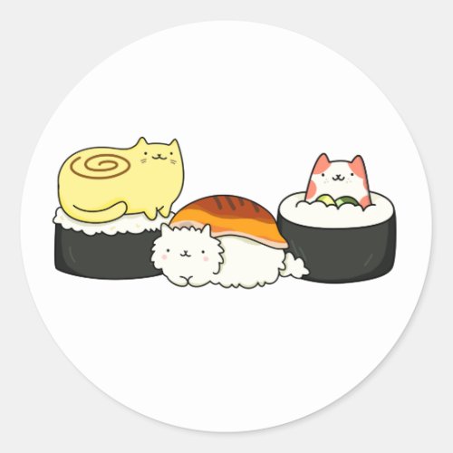 Cute Kawaii Cat_lifornia Sushi Roll Classic Round Sticker