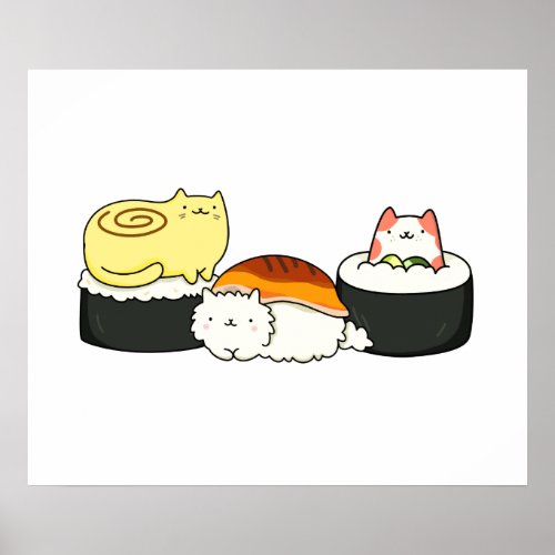 Cute Kawaii Cat_lifornia Sushi Roll Poster