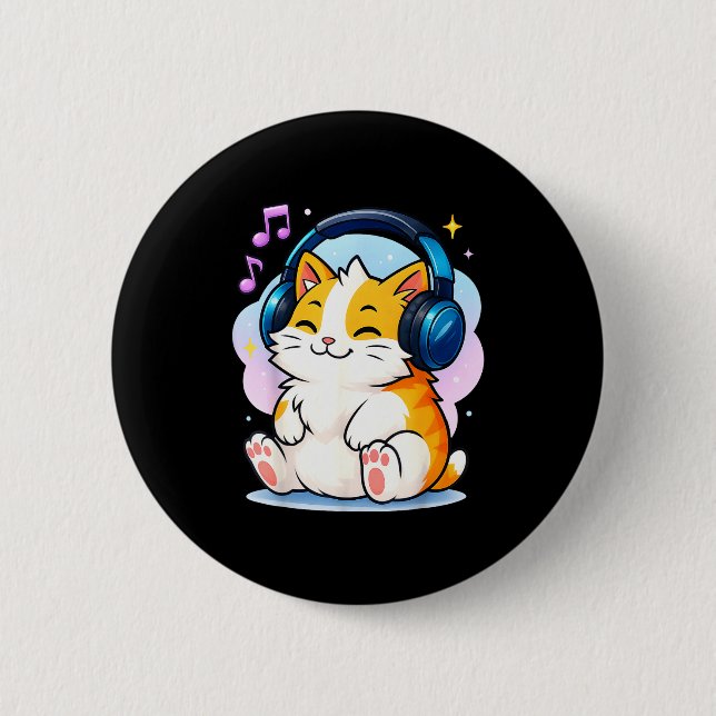 Cute Kawaii Cat Neko Funny Music Kitten Lover K-p  Button (Front)