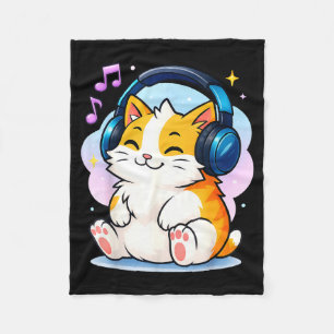 Cute Kawaii Cat Neko Funny Music Kitten Lover K-p Fleece Blanket