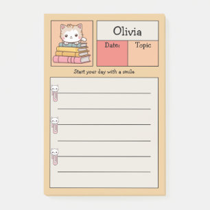 Cute Kawaii Cat On Books Personalized Post-it Notes
