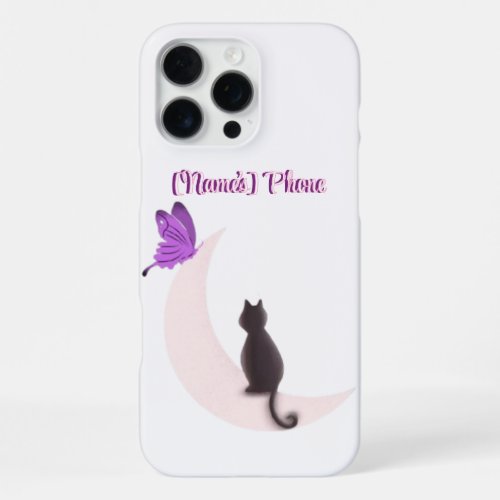 Cute Kawaii Cat on Moon with Butterfly Custom iPhone 16 Pro Max Case