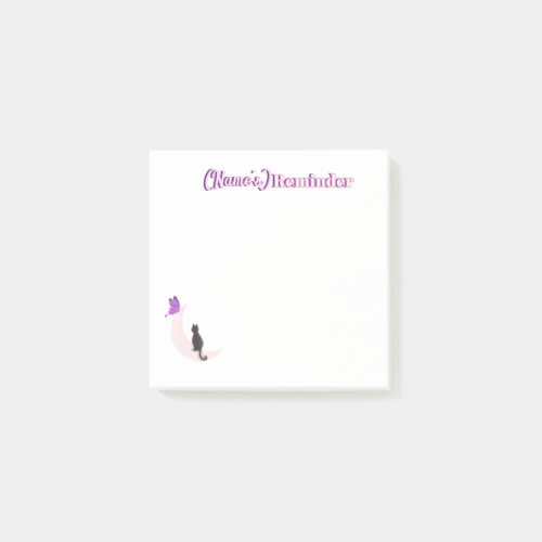 Cute Kawaii Cat on Moon with Purple Butterfly  Post-it Notes
