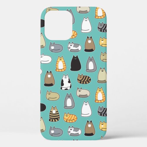 Cute Kawaii Cat Pattern Choose Your Color iPhone 12 Case