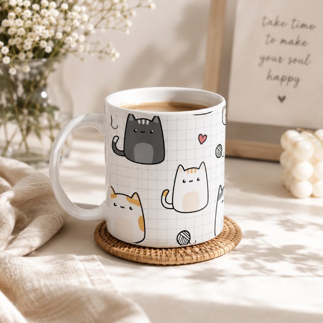 Cute Kawaii Cat Pattern Coffee Mug (Cute Kawaii Cat Pattern Coffee Mug)