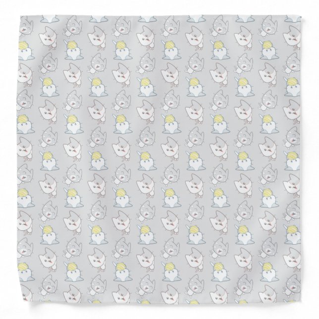 Cute Kawaii Cat Pattern Grey Yellow Pattern Bandana (Front)