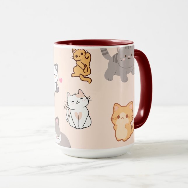 Cute Kawaii Cat Pattern Mug (Front Right)