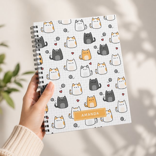 Cute Kawaii Cat Pattern Personalized Spiral Notebook (Cute Kawaii Cat Pattern Personalized Spiral Notebook)