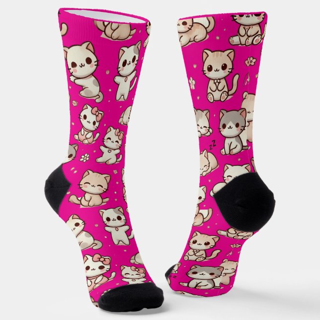 Cute Kawaii Cat Pattern Stickers – Playful Pastel Socks (Angled)
