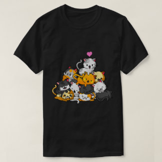 Cute Kawaii Cat Pile Cartoon Design T-Shirt