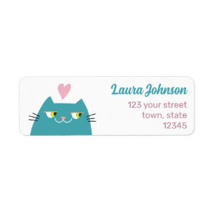 Cute Kawaii Cat Pink Heart Return Address Label