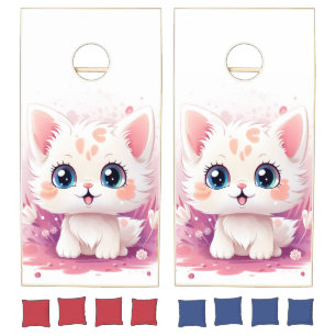 Cute Kawaii Cat Pink Theme for Cat Lovers Cornhole Set
