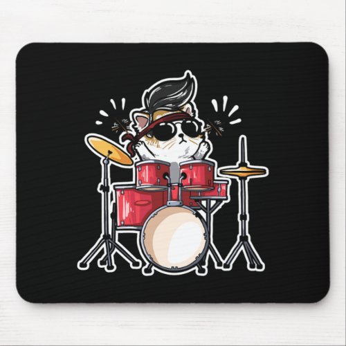 Cute Kawaii Cat Playing Drums Drummer Cats Lover Mouse Pad