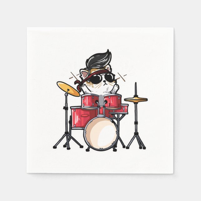 Cute Kawaii Cat Playing Drums Drummer Cats Lover Napkins (Front)